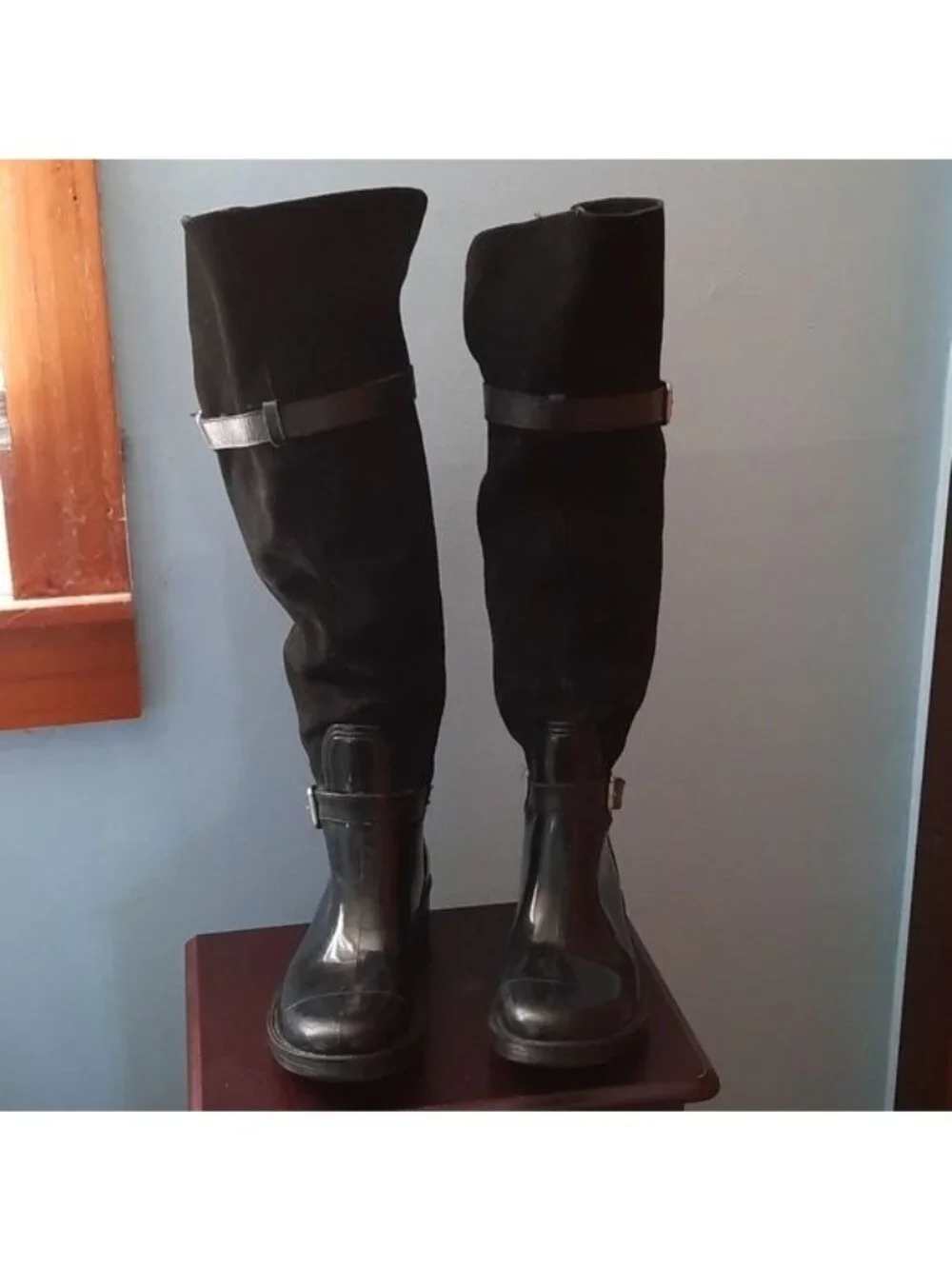 Nine West Pumpkyns Leather Upper Rubber Lowers Knee High Riding Boots Size 9